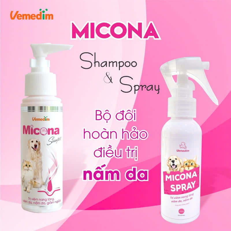 Vemedim Micona Spray Xịt Viêm nang lông, Viêm da, Nấm da cho Chó Mèo - Chai 100ml