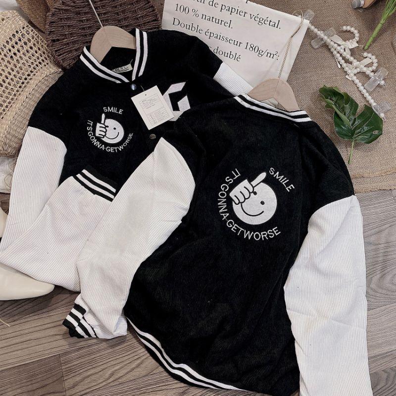Áo Khoác Bomber Unisex Thêu G mặt cười chất nhung tăm 2 lớp thêu trước sau