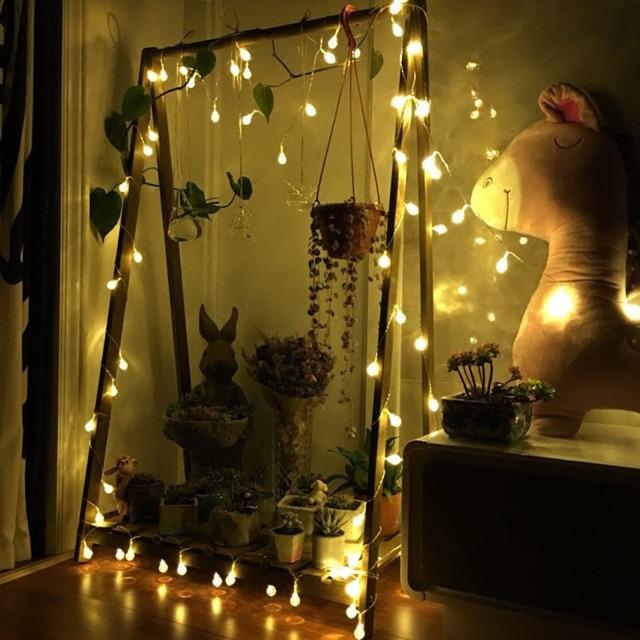Dây đèn led bi bọt pha lê 5 mét 20 bóng cắm điện dây trắng trang trí sân vườn