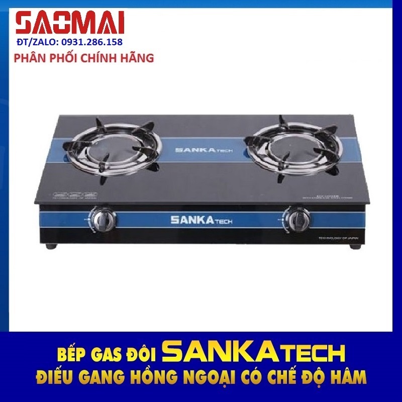 Bếp Gas Đôi Hồng Ngoại SANKAtech 722BB Siêu Tiết Kiệm Gas - Màu Xanh Đen 722BG - Hàng chính hãng