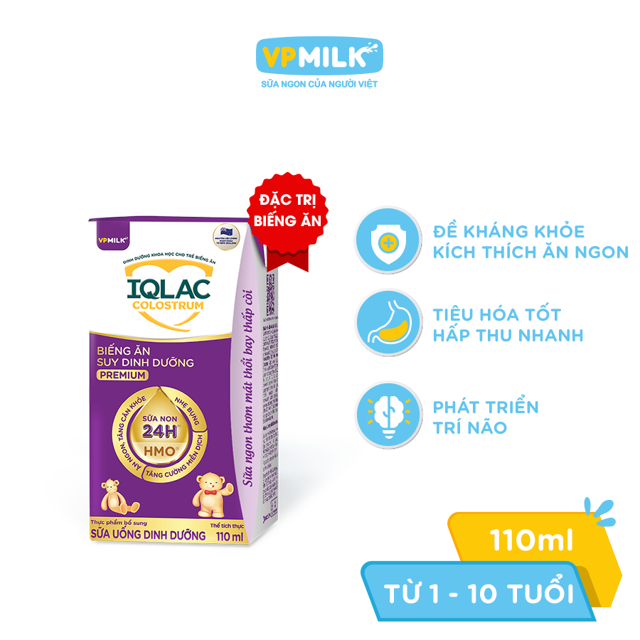 Thùng 48 hộp IQLac Colostrum Biếng Ăn Suy Dinh Dưỡng Premium 110ml cho trẻ biếng ăn, thấp còi, suy dinh dưỡng từ 1 tuổi