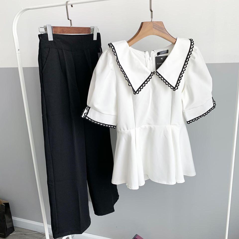 BÁN SỈ SƠ MI PEPLUM CỔ ĐỨC VIỀN REN