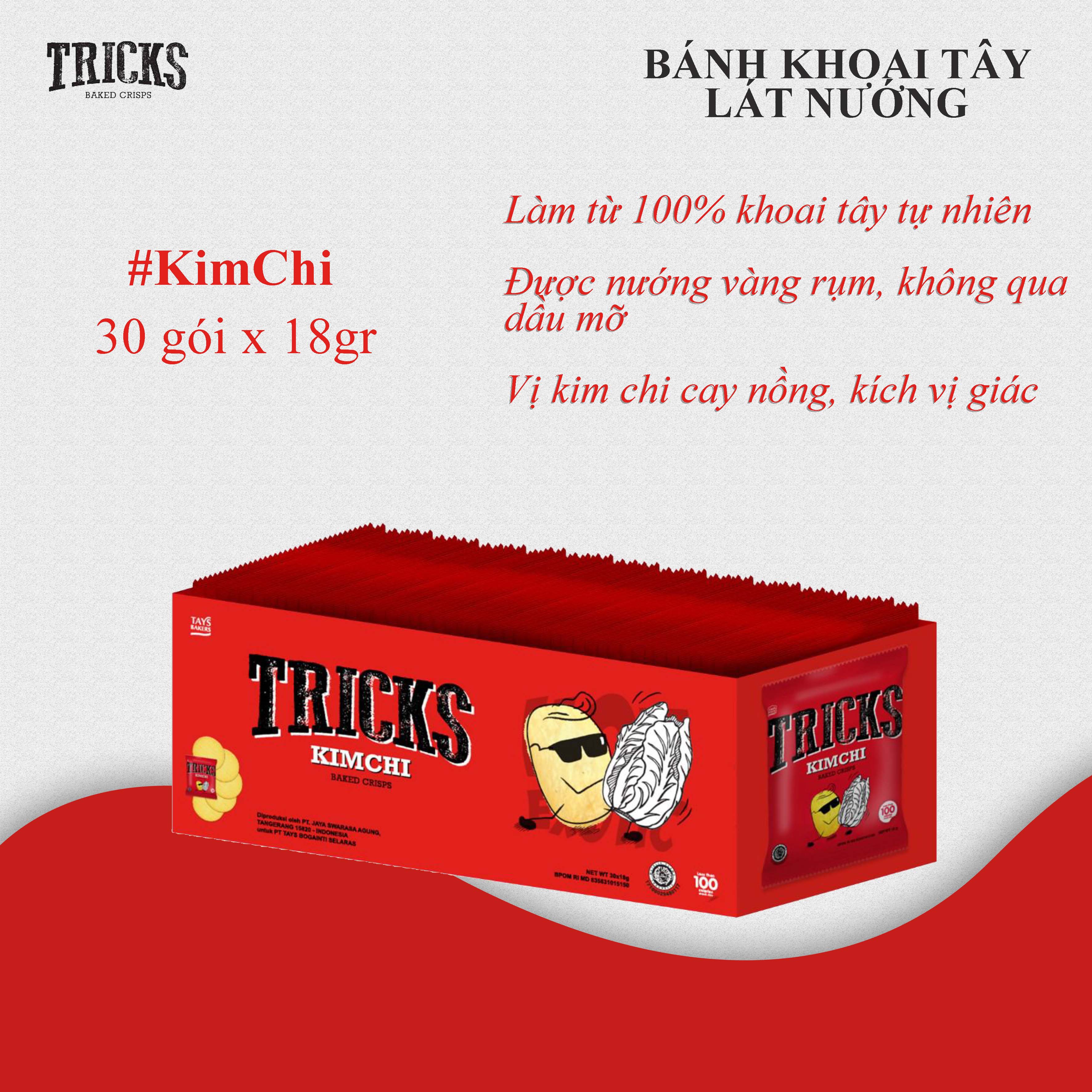 Bánh Khoai Tây Lát Trícks Vị Kimchi (Hộp 30 gói x 18gr)