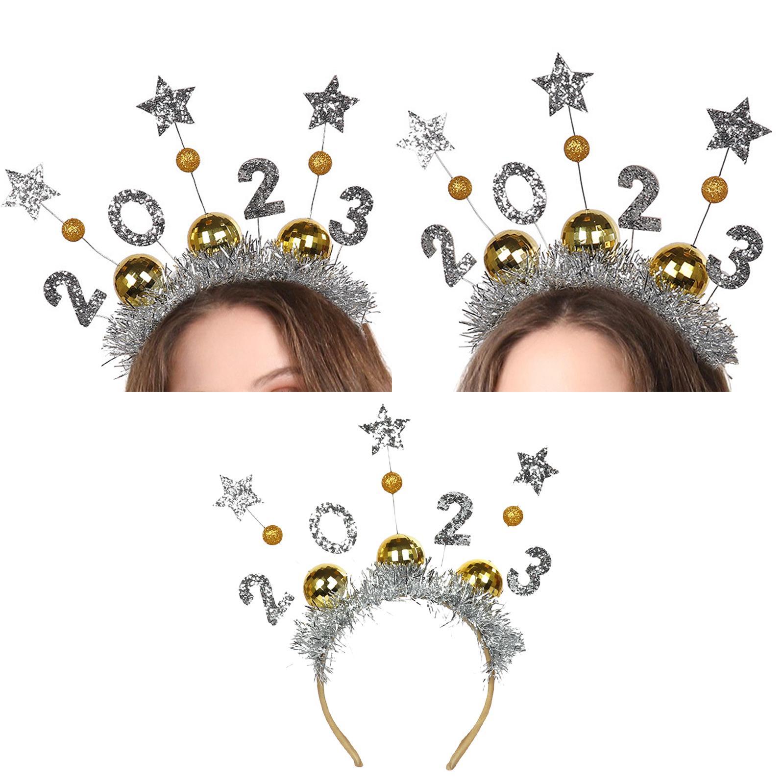 3 2023 New Year Headbands Tiara Headdress for Costume New Years Eve Cosplay