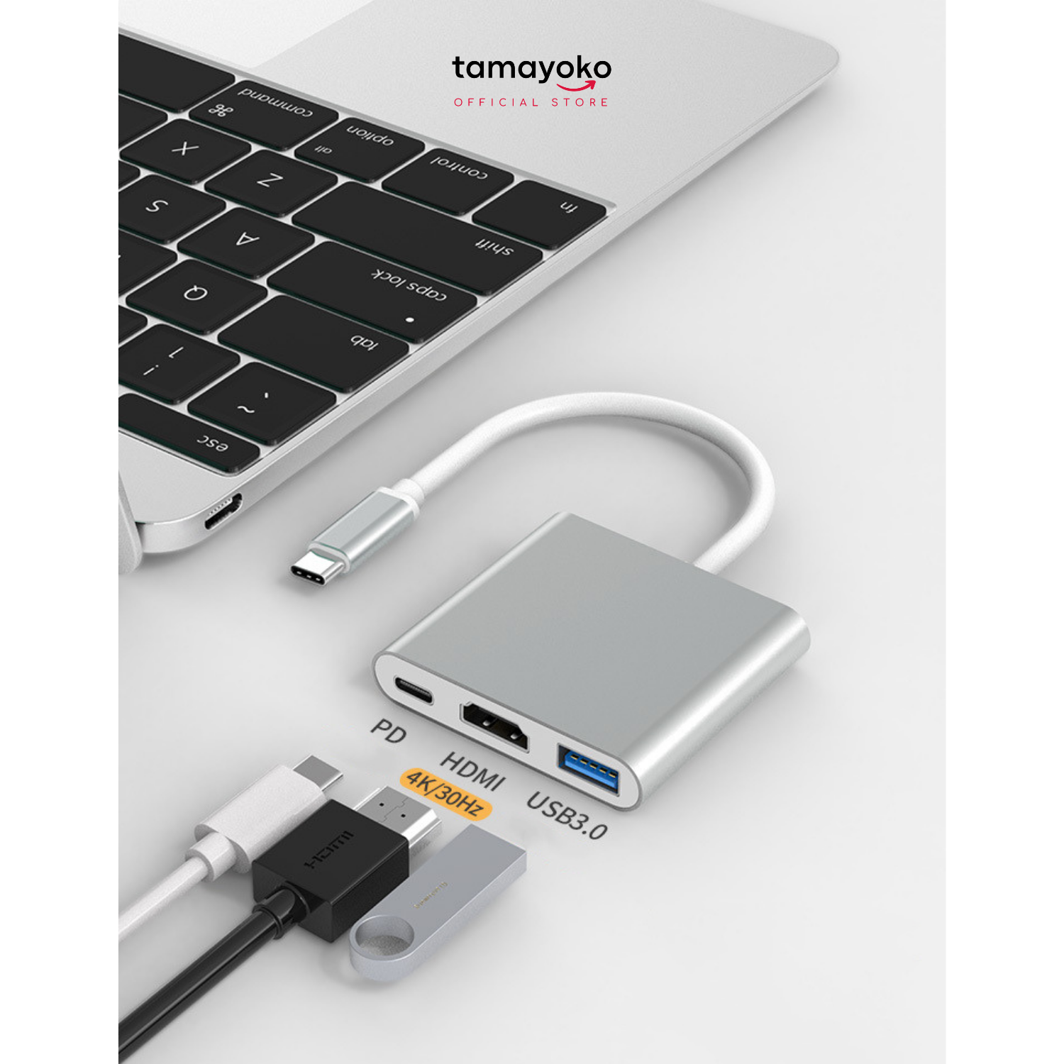 Hub Chuyển Đổi USB Type C 3 in 1 To HDMI, USB 3.0, Cổng Type C Hỗ Trợ Sạc Nhanh PD - Hàng Chính Hãng Tamayoko