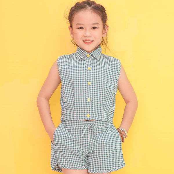 Bộ Áo Croptop Kèm Quần Short Sọc Caro Ugether UKID214 - Xanh