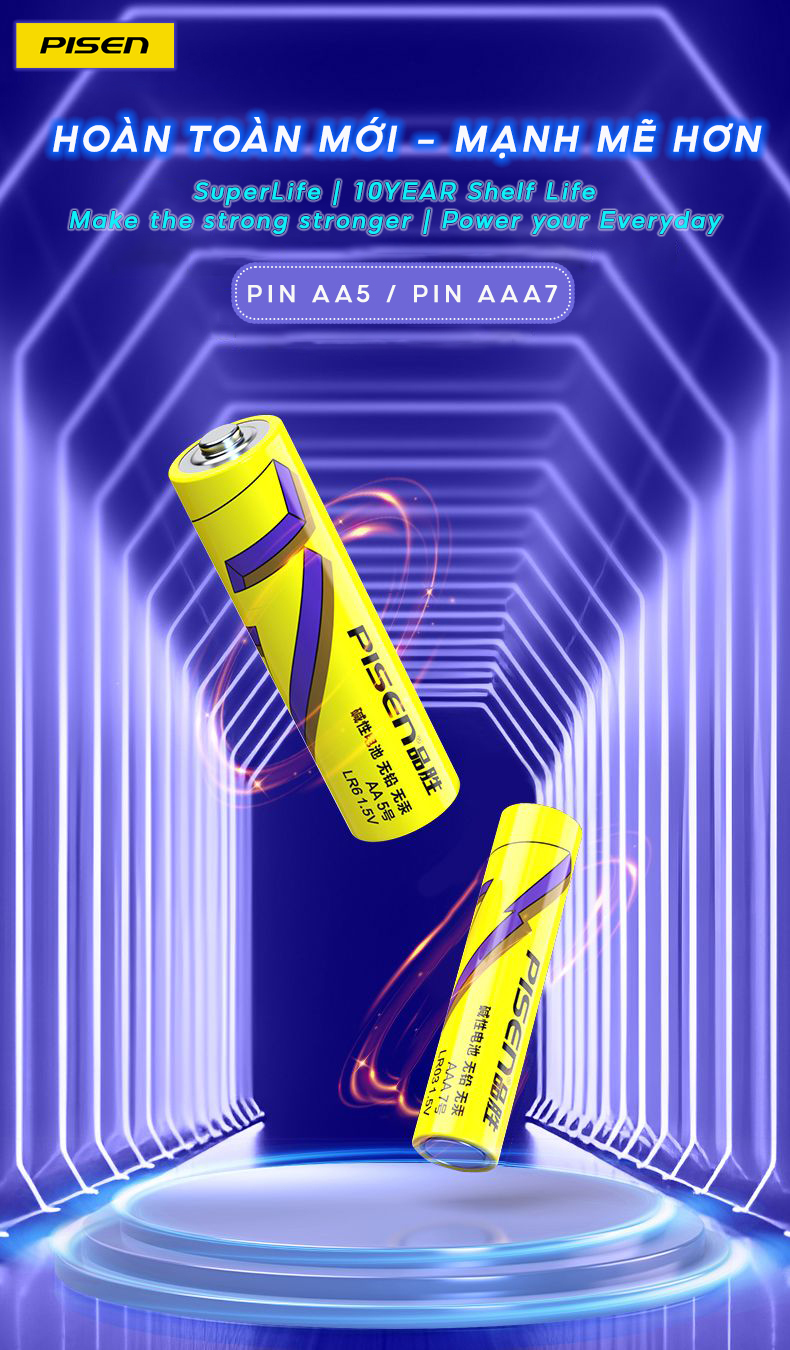 Pin PISEN AAA7 LR03 1.5V Yellow - SuperLife - Lưu trữ tới 10 năm - Hàng chính hãng