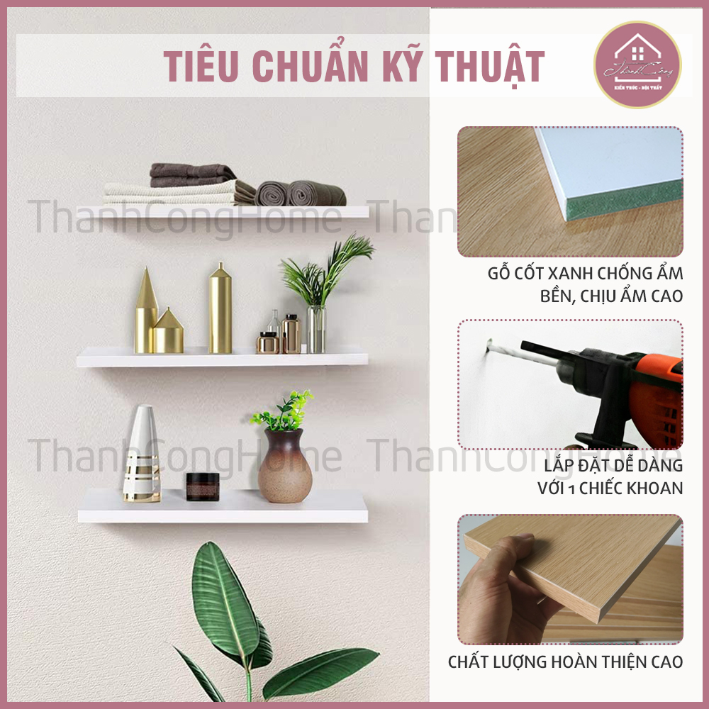 (Siêu Rẻ) Kệ Gỗ Gắn Tường Sâu 20cm Kèm Vít Âm Tường. Dài 30-60cm Gỗ Lõi Xanh Chống Ẩm Chất Lượng Cao