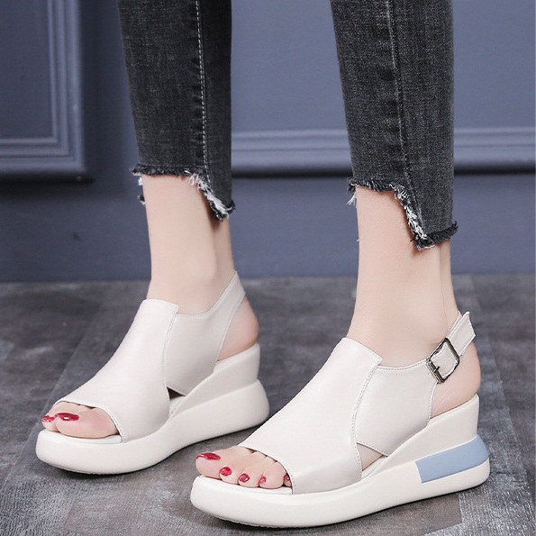 Giày sandal nữ bánh mì 5 phân quai ngang cut out cao cấp, đường phồ, teen, năng động S097
