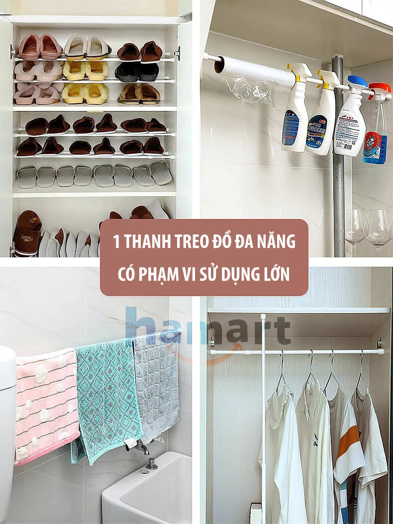 Thanh Treo Rèm Gắn Tường Treo Đồ Đa Năng Hamart Phơi Khăn Quần Áo Dán Tường Ống Hợp Kim 1.3CM