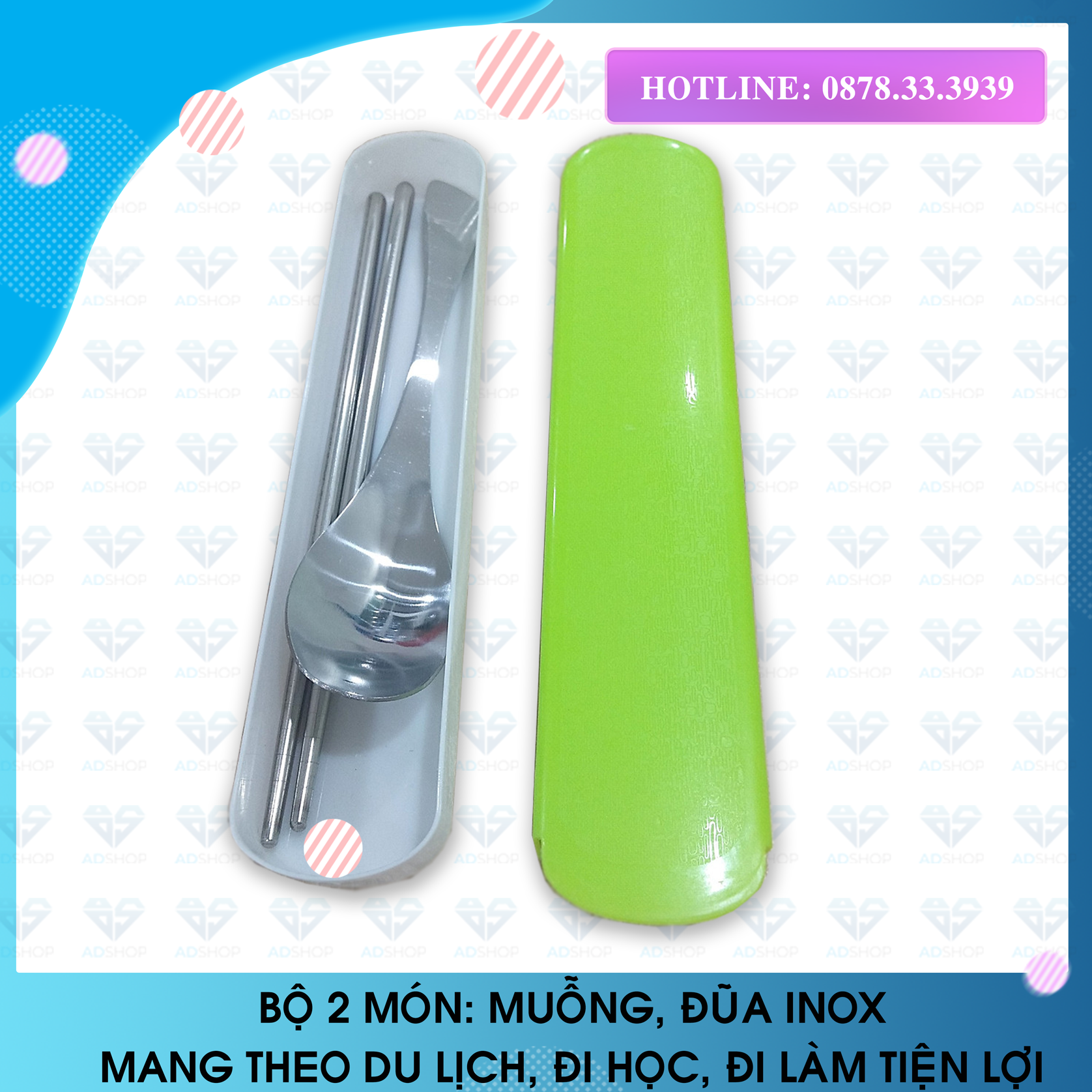 BỘ MUỖNG ĐŨA  INOX CÁ NHÂN, THÌA ĐŨA DU LỊCH VĂN PHÒNG BỎ TÚI TIỆN LỢI