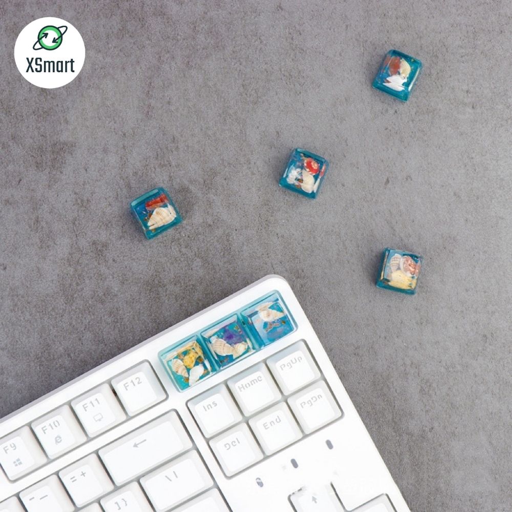 Keycap Nút Bàn Phím Ốc Đại Dương Tự Nhiên Thủ Công Cực Đẹp Nhựa Resin Trong Suốt Xuyên LED-Hàng Chính Hãng