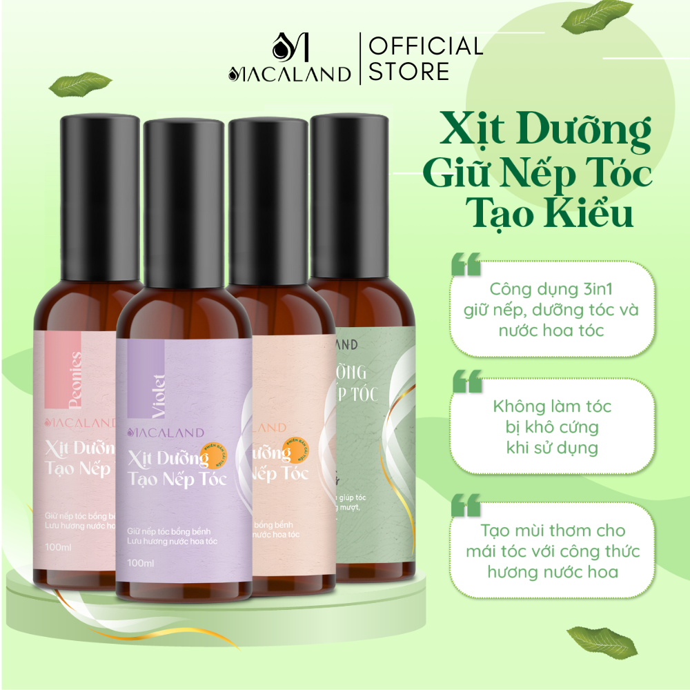 Xịt giữ nếp tạo kiểu và dưỡng tóc 3in1 MACALAND 100ml lưu hương nước hoa, không khô cứng tóc