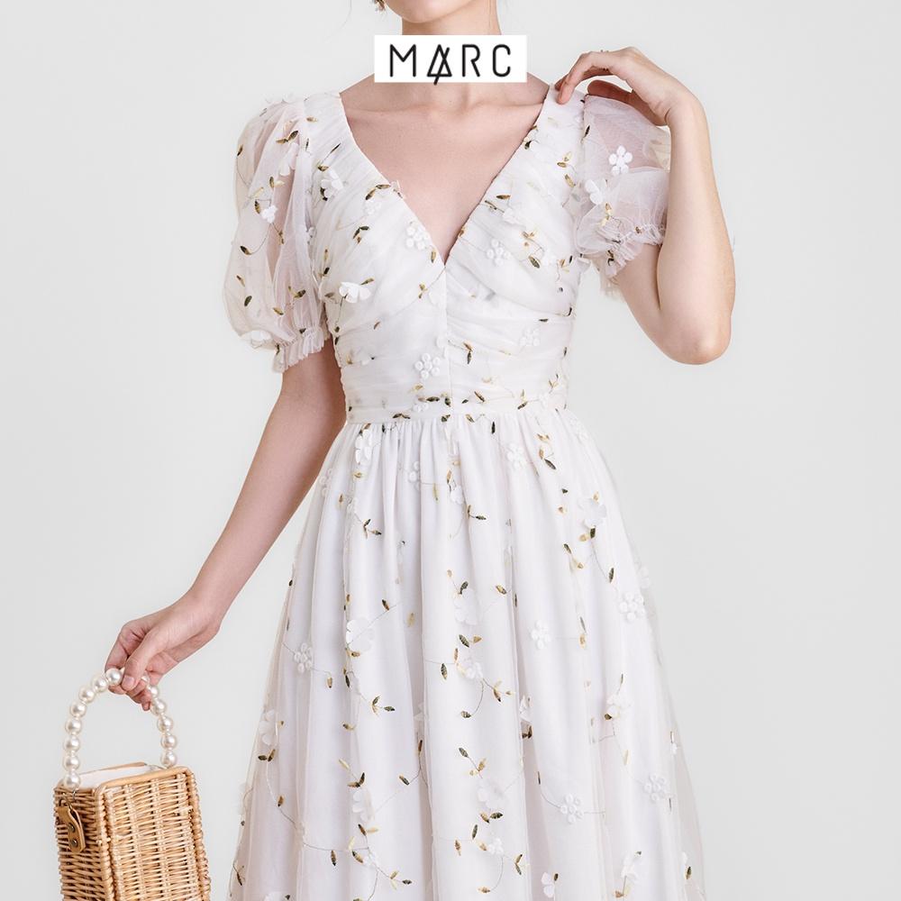 Đầm maxi nữ MARC FASHION hoa đính thêu nhún trước