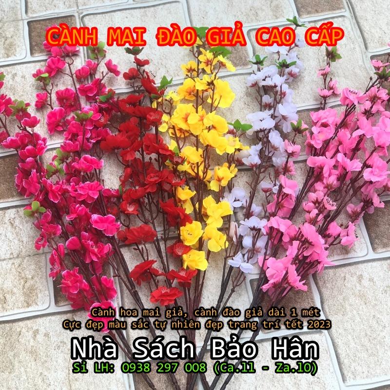 Hoa đào hoa mai giả dài 1m cực đẹp màu sắc tự nhiên giống thật trang trí Tết 2023