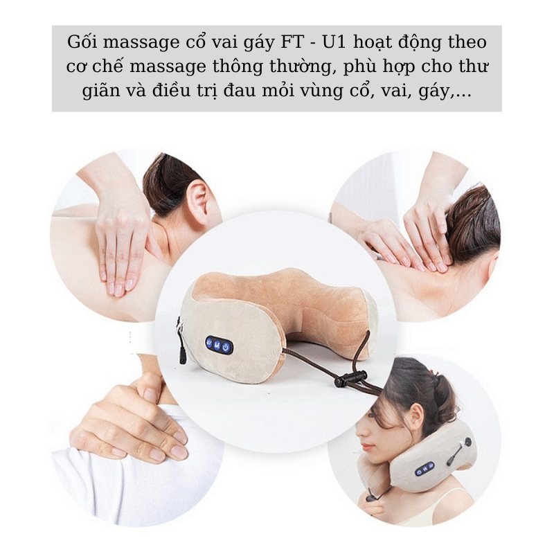 Gối Massage Cổ Vai Gáy FATO - Xoay 2 Chiều 360 Độ - Dùng Pin Sạc Lithium, Trọng Lượng 495gr - Hỗ trợ giảm đau mỏi - Hàng Chính Hãng