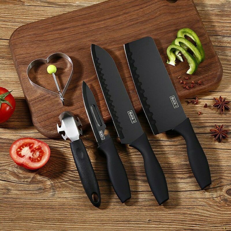 Set bộ dao nhà bếp đa năng 5 món với kích thước và chức năng khác nhau ,lưỡi dao bằng thép không gỉ , sắc bén ,độ bền cao ,cán dao chống trơn trượt , giúp chế biến món ăn nhanh chóng tiết kiệm thời gian , an toàn và tiện lợi