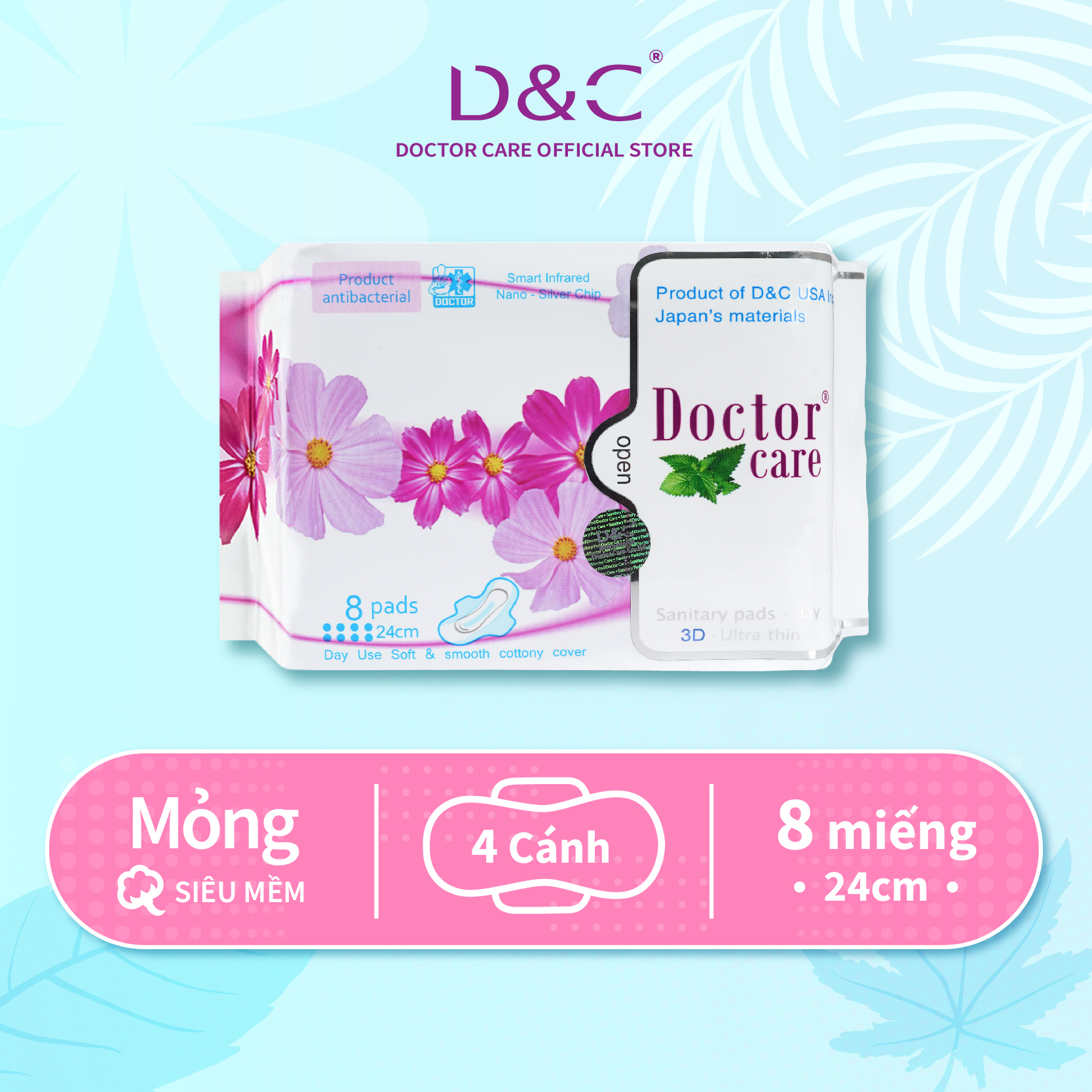 Băng vệ sinh thảo dược Doctor Care ban ngày 24cm the mát tự tin cả ngày dài