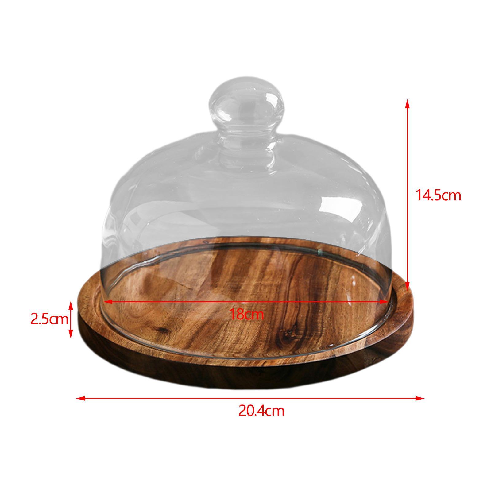 Glass Cover Serving Tray with Glass Cover Wooden Cake Stand for Kitchen