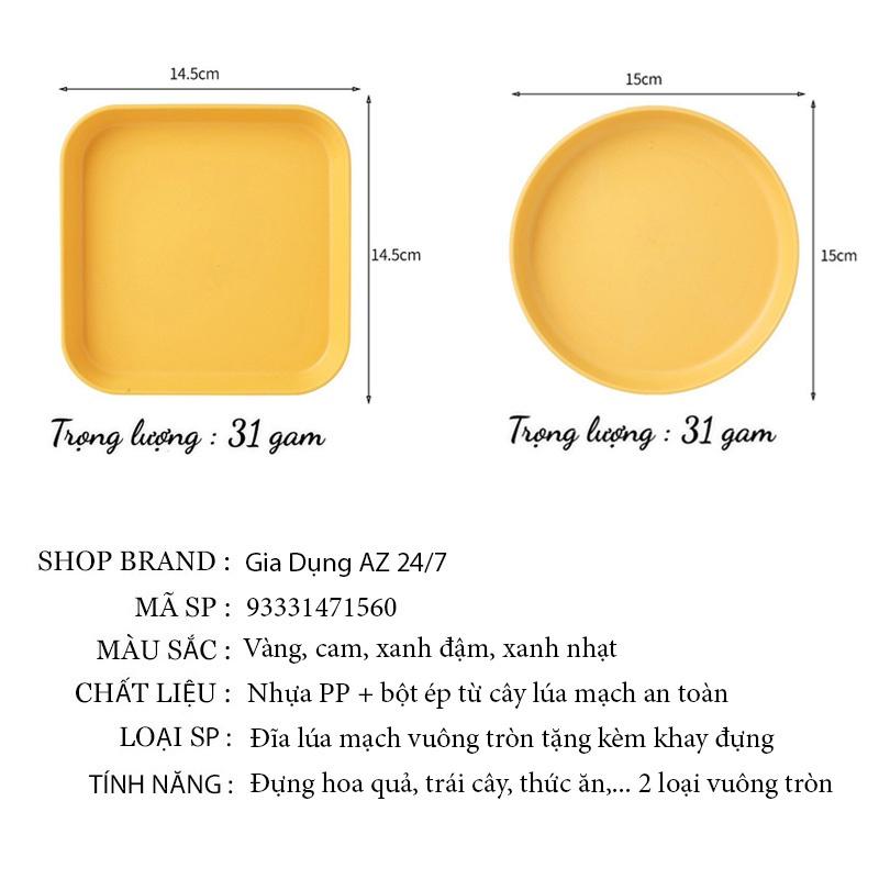 Đĩa lúa mạch vuông tròn size to sâu lòng combo 8 đĩa lúa mạch đựng trái cây hoa quả cao cấp