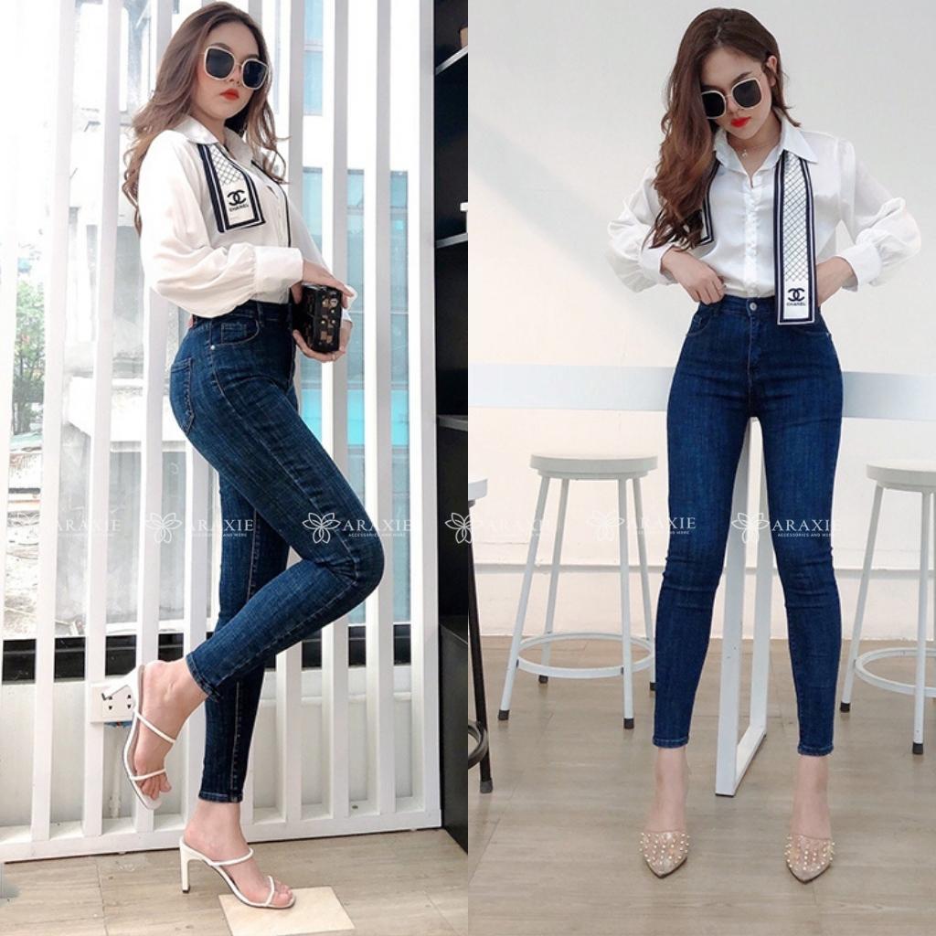 Quần bò nữ ôm cạp cao Araxie Quần Jean Skinny nữ Lưng Cao màu xanh co giãn tốt hack dáng M9451