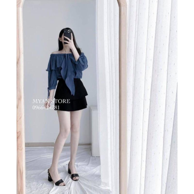 SET ÁO TRỄ VAI CỔ BÈO MIX CHÂN VÁY RẬP LI NHSET02