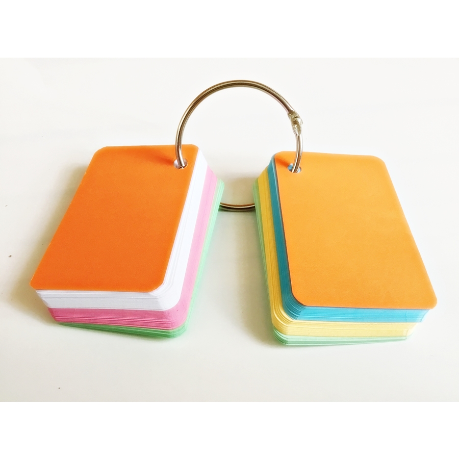 100 thẻ flashcard 5 màu 5x8cm bìa thái cao cấp tặng khoen inox + bìa cứng dày học ngoại ngữ