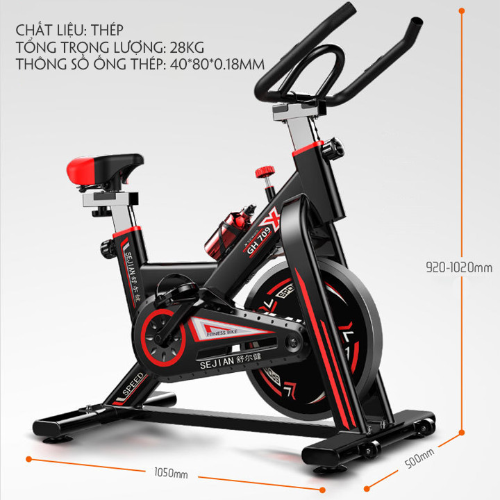 Xe đạp tập thể dục thể thao tập gym tại nhà thế hệ 4.0 khung thép sơn tĩnh điện chịu tải 250 kg, bánh đà 11 kg tặng kèm máy mát xa tạo cơ bụng EMS + đồng hồ cảm biến nhịp tim + bình nước thể thao ( giao màu ngẫu nhiên )