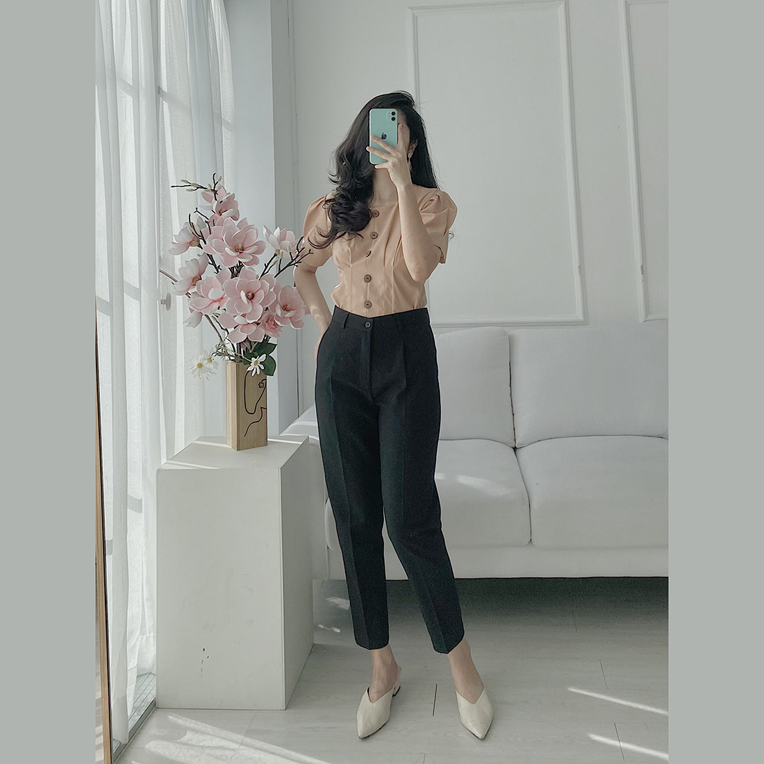 Áo kiểu nữ cổ tròn xếp li eo thời trang Eden - ASM150