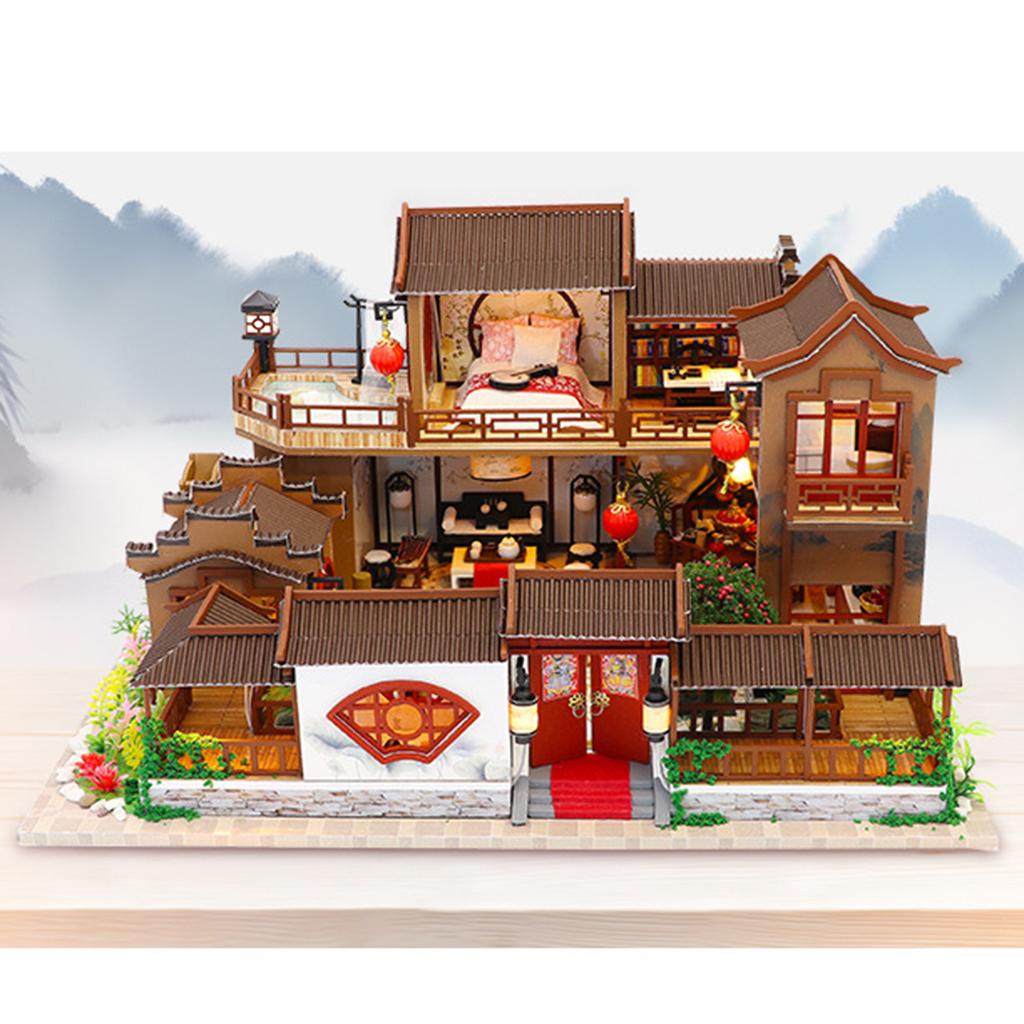 Creative Dollhouse Furniture Chinese Cottage Handmade Children With Light