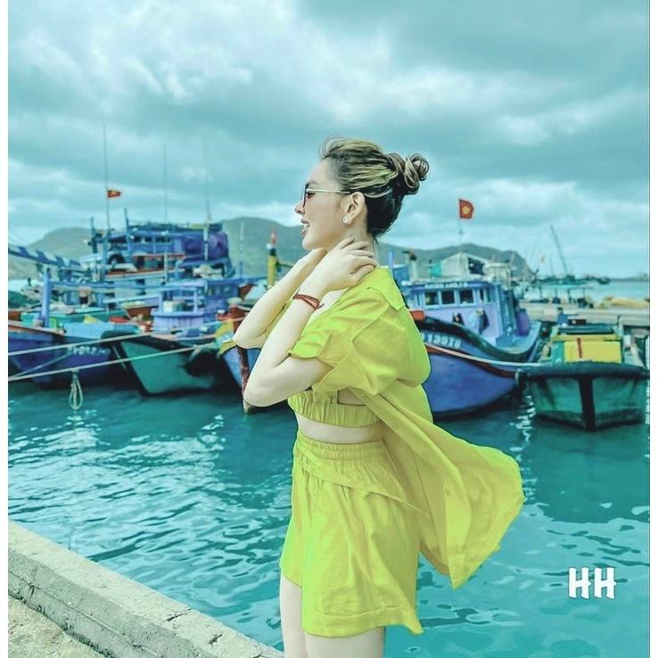 Set bộ bikini đi biển 3 món siêu hot hit ( video cận chất) chất liệu đũi cao cấp 3 màu như hình ( xanh ,vàng,hồng )