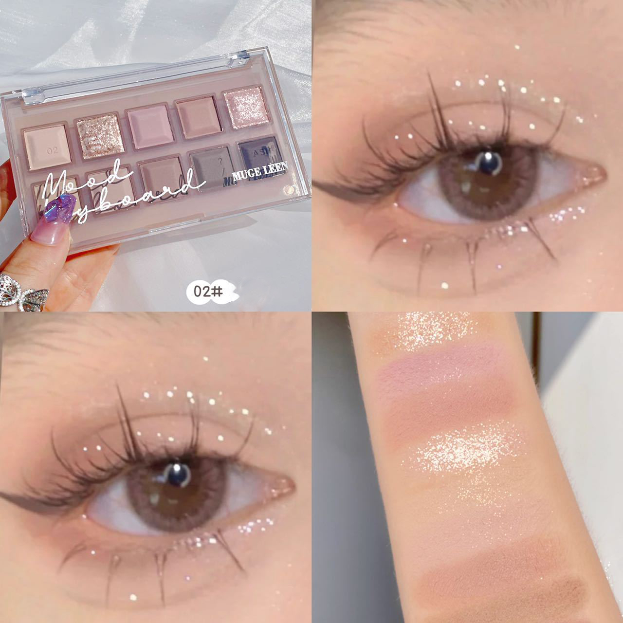 Bảng phấn mắt 10 màu Muge Leen trang điểm má hồng bắt sáng trang điểm mắt nổi bật