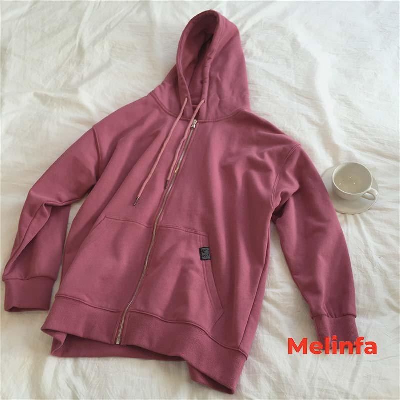 Áo khoác Hoodie nữ, áo nỉ nữ Freesize kéo khóa có mũ phong cách Basic Hàn Quốc mã VAA0018