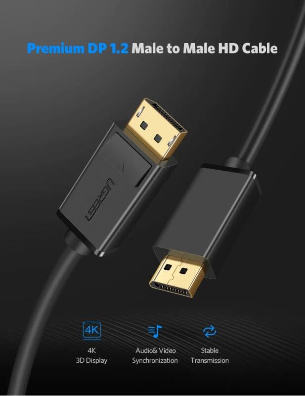 Ugreen UG10211DP102TK 2M Màu Đen Cáp 2 Đầu Displayport chuẩn V1.2 thuần đồng - HÀNG CHÍNH HÃNG