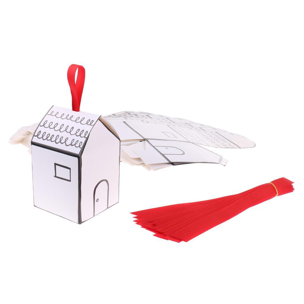 50 Pieces Wedding Baby Shower Party Favors House Candy Gift Boxes Red Ribbon