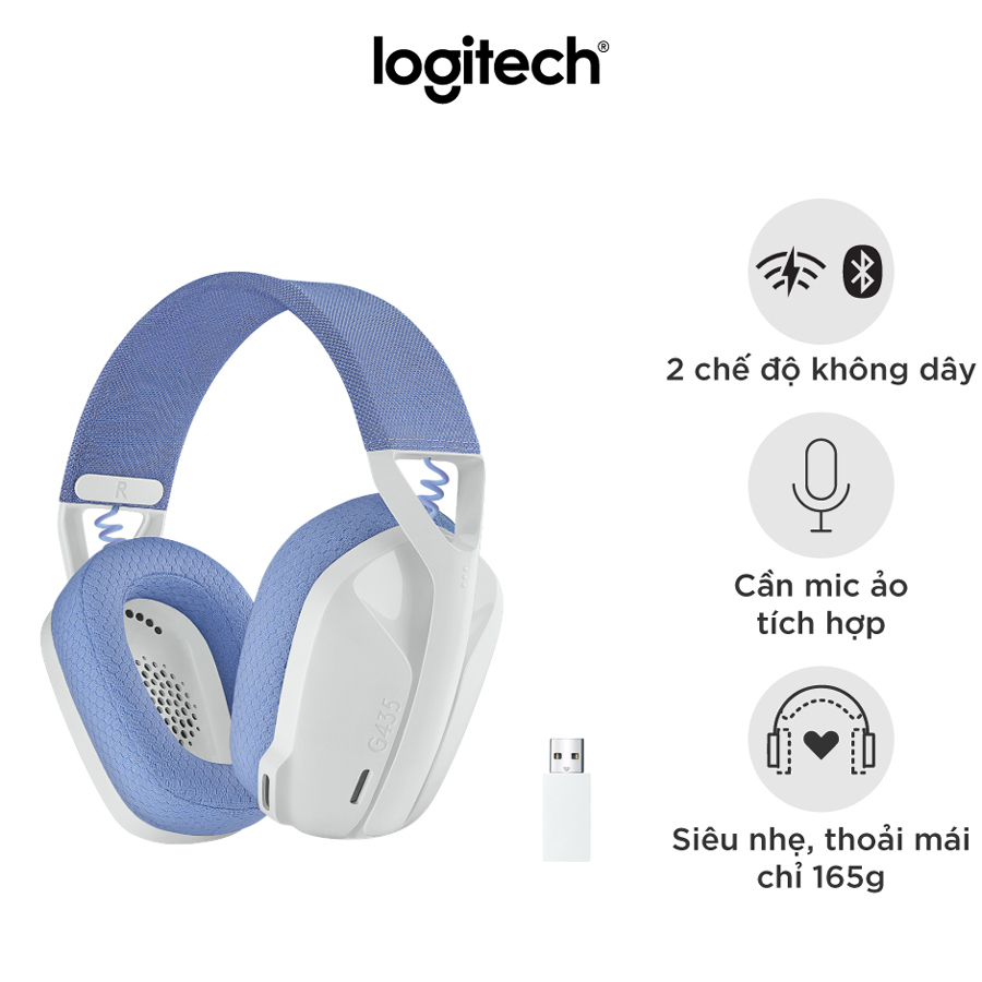 Tai nghe game không dây Bluetooth và Lighspeed Logitech G435 – Mic ảo tích hợp, nhẹ, tương thích PC, Điện thoại, PS4, PS5 - Màu