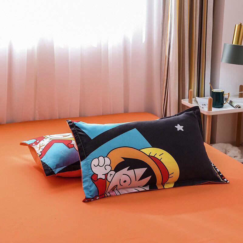 Bộ chăn ga gối Cotton poly M2T Bedding Lufy mũ rơm, vỏ chăn mền, drap nệm và 2 vỏ gối