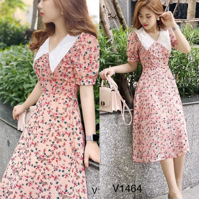 ĐẦM HOA XÒE CỔ SEN NHỌN SIÊU XINH