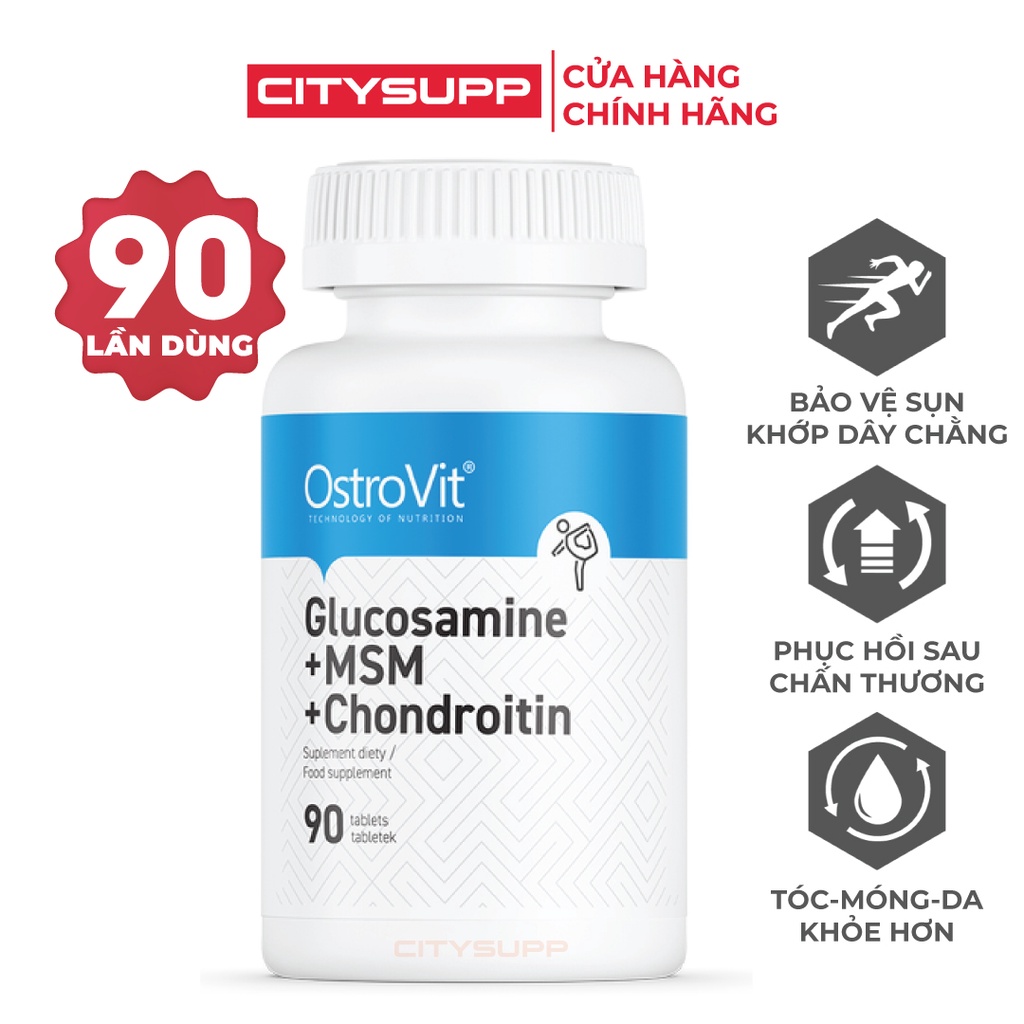 Viên Uống Hỗ Trợ Xương Khớp Ostrovit Glucosamine + MSM + Chondroitin (90 Viên) Thực Phẩm Bổ Sung Sức Khỏe | Nhập Khẩu Ba Lan