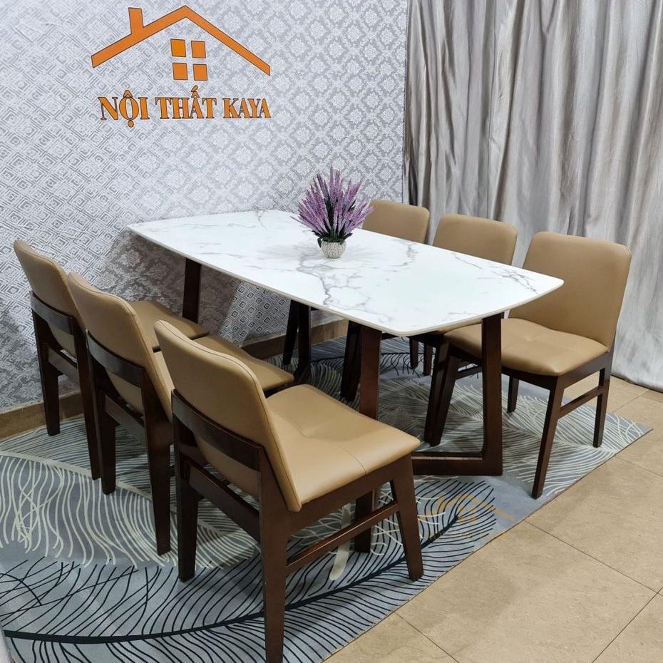 Bộ bàn ăn mặt đá chân M 6 ghế Hana