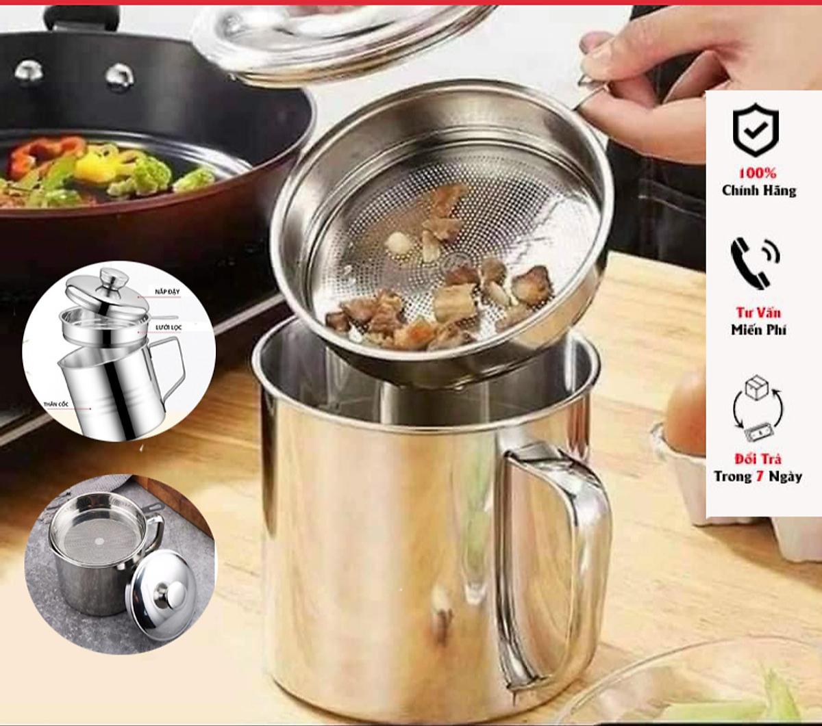 Ca Lọc Dầu Ăn Inox 304 Dày Dặn Dụng Cụ Lọc Nước Inox Đa Năng Bằng Inox