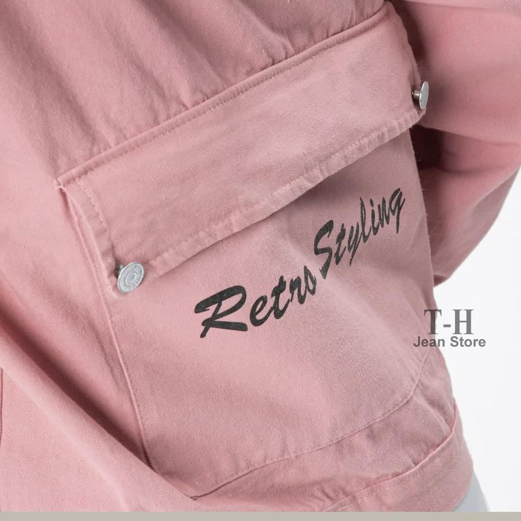 Áo khoác kaki nữ TH Store mũ phối chữ Restro Styling áo khoác nữ phong cách ulzzang chống nắng