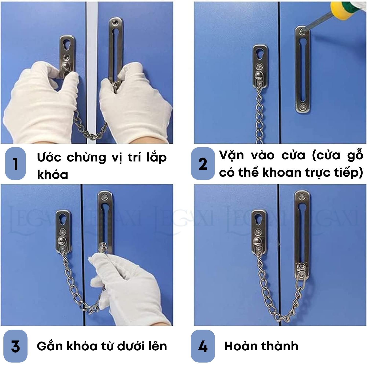 Chốt cửa dây xích, gài cửa chống trộm, khóa gài chặn cửa inox nhà ở, chung cư, phòng ngủ Legaxi