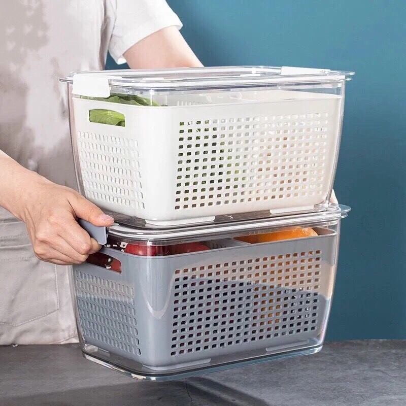 Sét 2 hộp nhựa cao cấp 2 lớp để thực phẩm trong tủ lạnh luôn tươi ngon với 2 kích cỡ khác nhau - Hộp thực phẩm Hokori có nắp đậy chống tràn