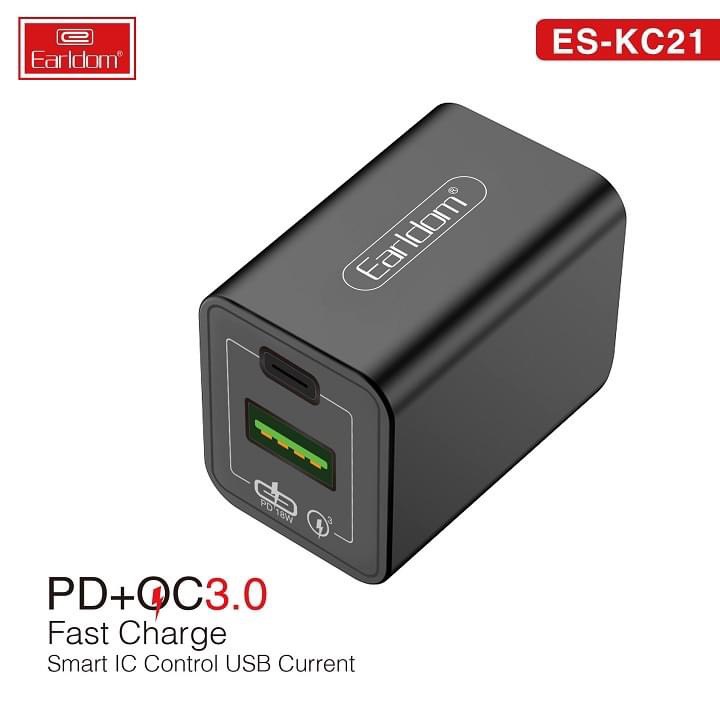 Củ Sạc Nhanh 18W Earldom KC21 Quick Charge 3.0 và Type C Power Delivery - Hàng Chính Hãng (Màu Ngẫu Nhiên)