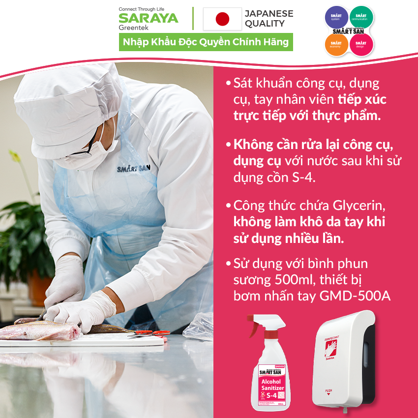 Cồn Smart San Food-grade Alcohol Sanitizer S-4 Dùng Trong Chế Biến Thực Phẩm - Can 5Kg