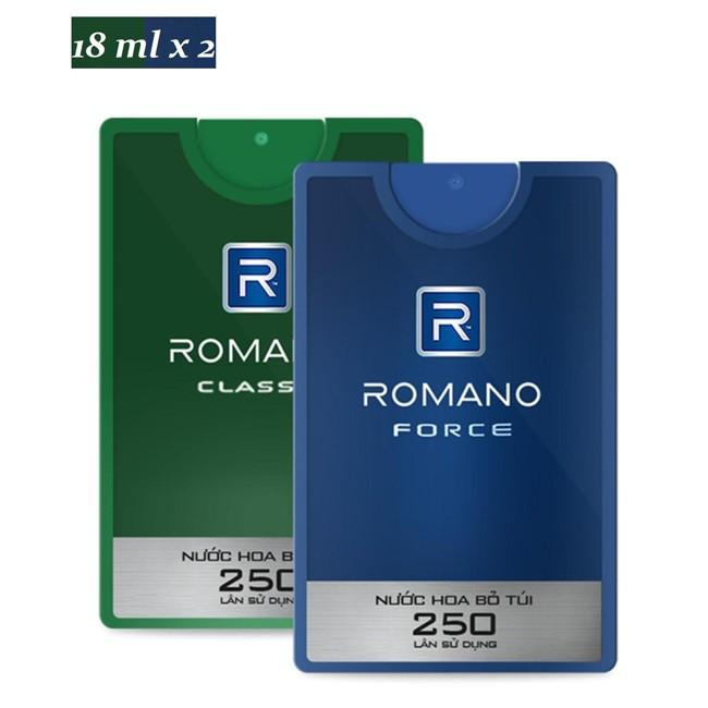 Combo 2 chai nước hoa Bỏ túi Romano Classic, Romano Force (18ml*2)- Mẫu mới