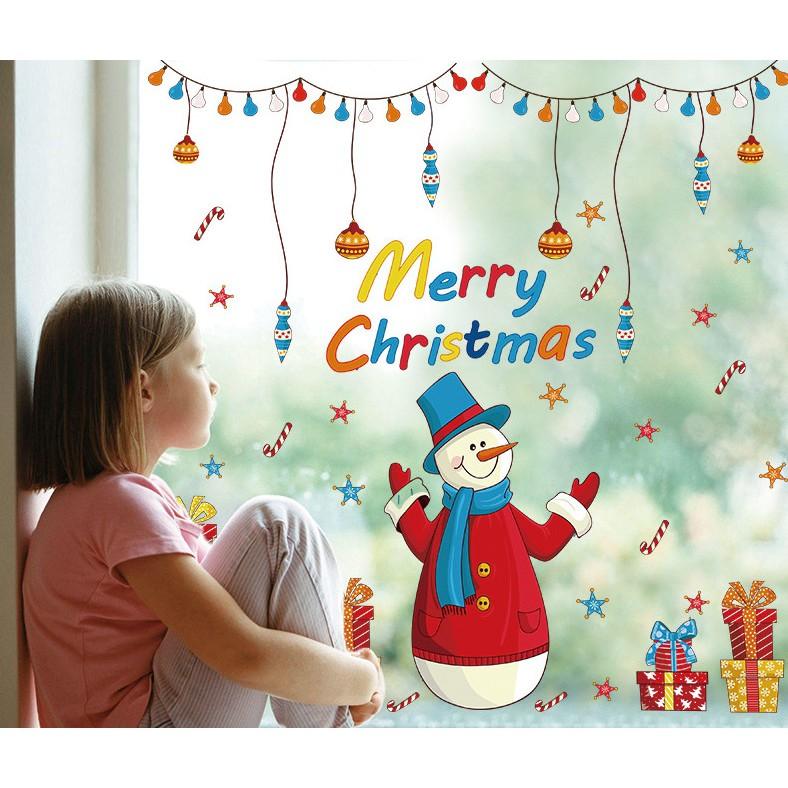 Decal trang trí noel chú người tuyết áo đỏ