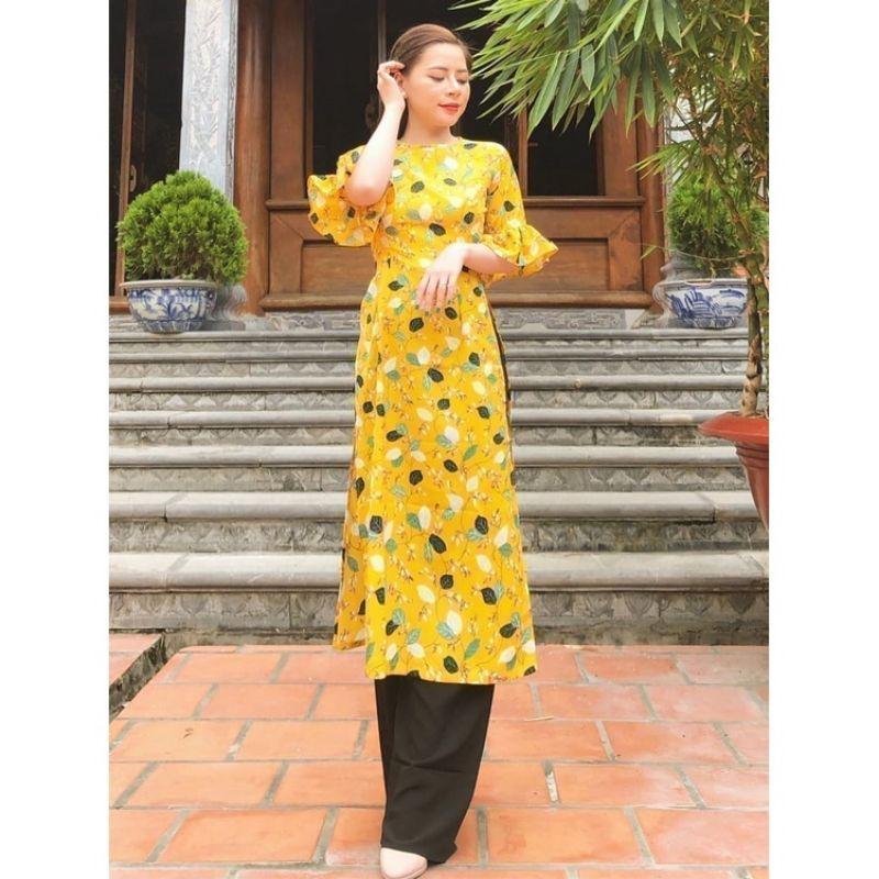 SÉT ÁO DÀI HỌA TIẾT CHIẾC LÁ TAY BÈO
