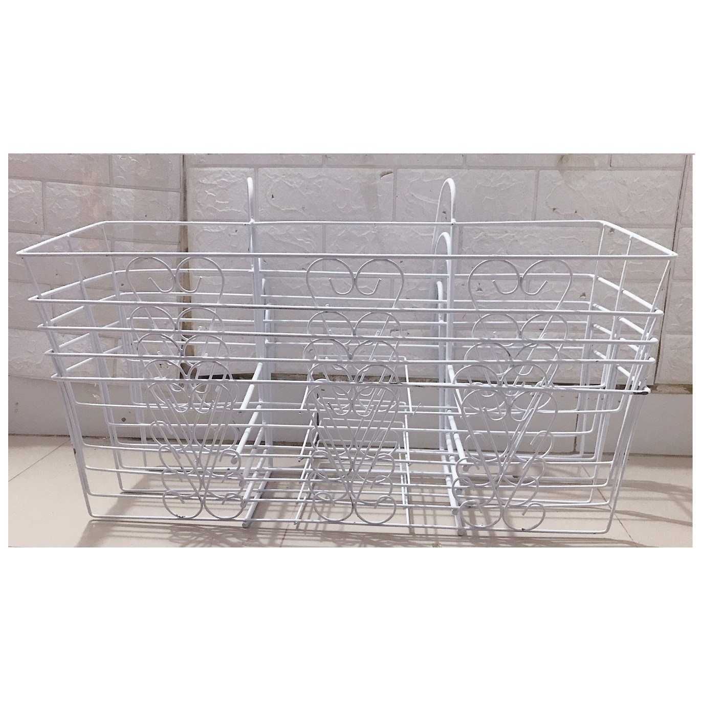 5 Giỏ Sắt Treo Chậu Hoa Ban Công Hình Chữ Nhật KT 64x21x18Cm - Màu Trắng